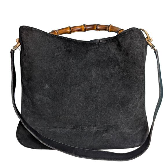 AUTH GUCCI Hand/Shoulder Bag Black Suede VTG Liner Rehab - Picture 1 of 7
